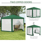 13' x 11' Outdoor Party Tent, Hexagon Sun Shade Shelter Canopy w/ Protective Mesh Sidewalls, Ropes & Stakes, Green