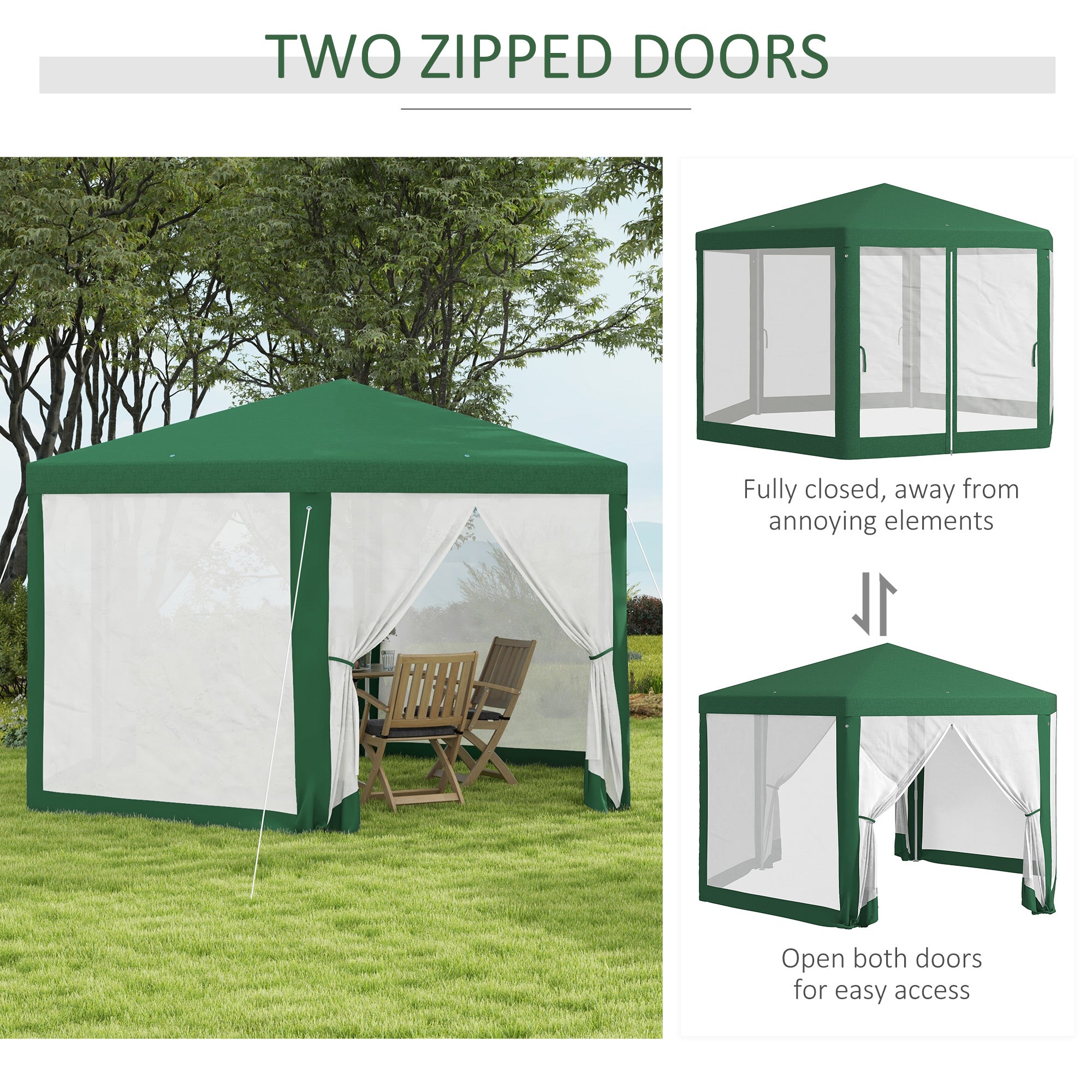 13' x 11' Outdoor Party Tent, Hexagon Sun Shade Shelter Canopy w/ Protective Mesh Sidewalls, Ropes & Stakes, Green