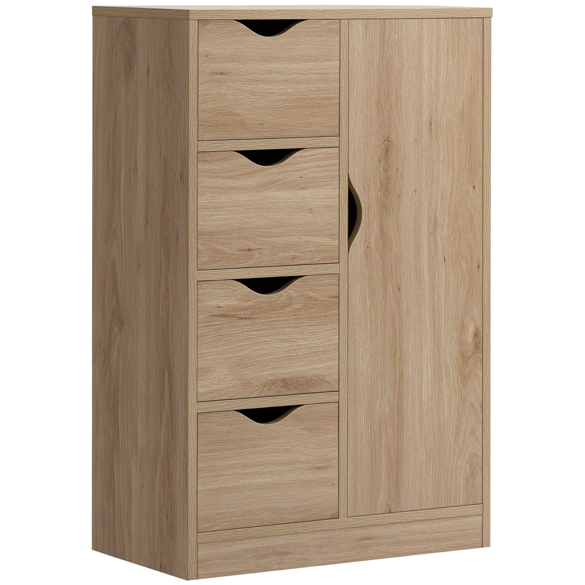 Freestanding Storage Cabinet, Bathroom Floor Cabinet with 4 Drawers and Door, Oak