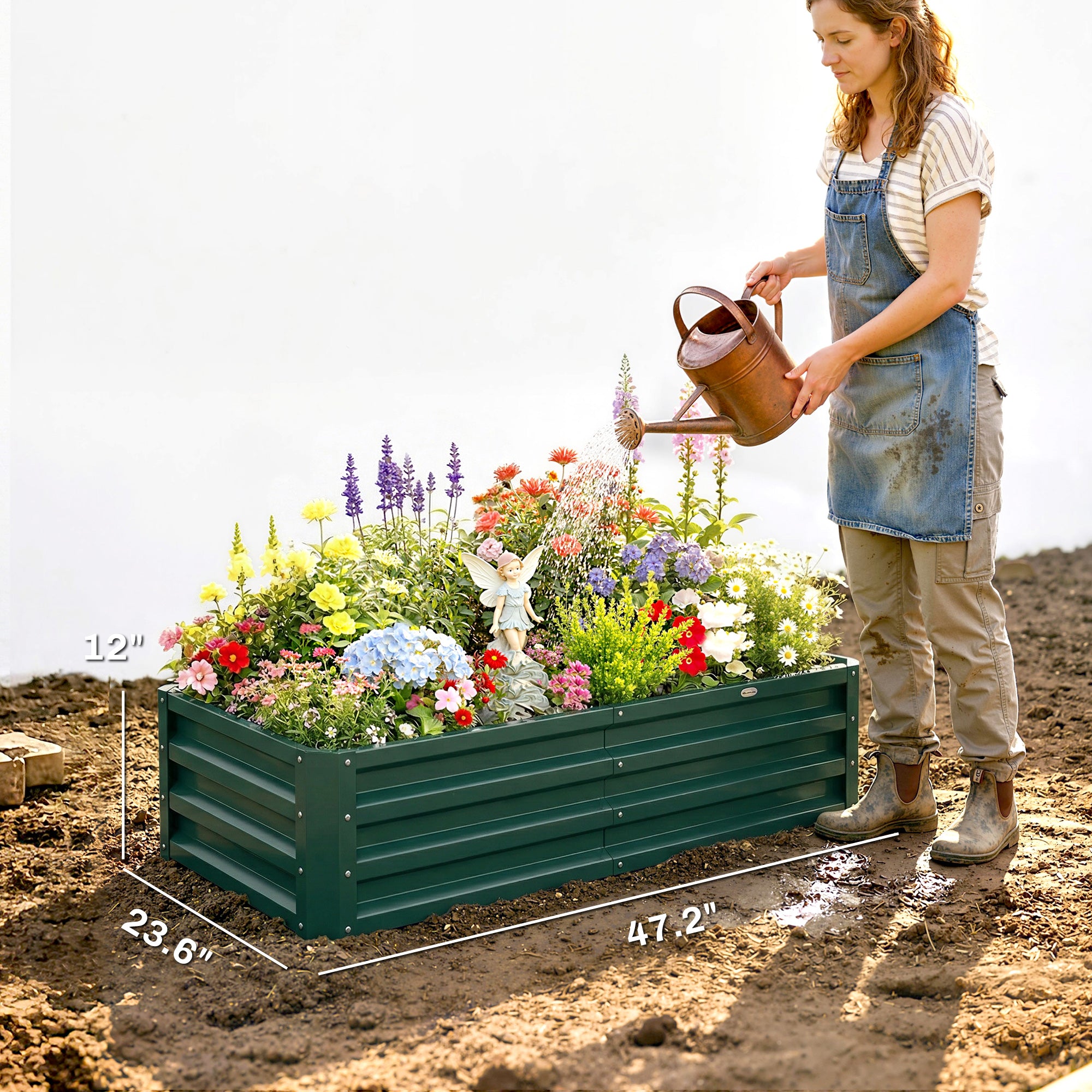 Galvanized Raised Garden Bed, 4' x 2' x 1' Metal Planter Box, for Growing Vegetables, Flowers, Herbs, Succulents, Green