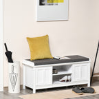 Entryway Shoe Bench Storage Ottoman with Sliding Doors, Adjustable Shelving, 6 Compartments, and Padded Seat, Holds 10 Pairs, White