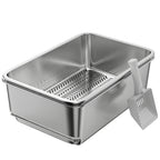 Stainless Steel Litter Box, XL Sifting Cat Litter Box for Medium, Large Cat, Non-Sticky, Odour Free, Easy Clean, Silver