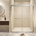 Double Sliding Shower Door with Explosion-Proof Safety Film, Durable Aluminum Panel for Bathroom, 54" L x 0.5" W x 72" H, Brushed Nickel