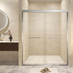 Double Sliding Shower Door with Explosion-Proof Safety Film, Durable Aluminum Panel for Bathroom, 54" L x 0.5" W x 72" H, Brushed Nickel