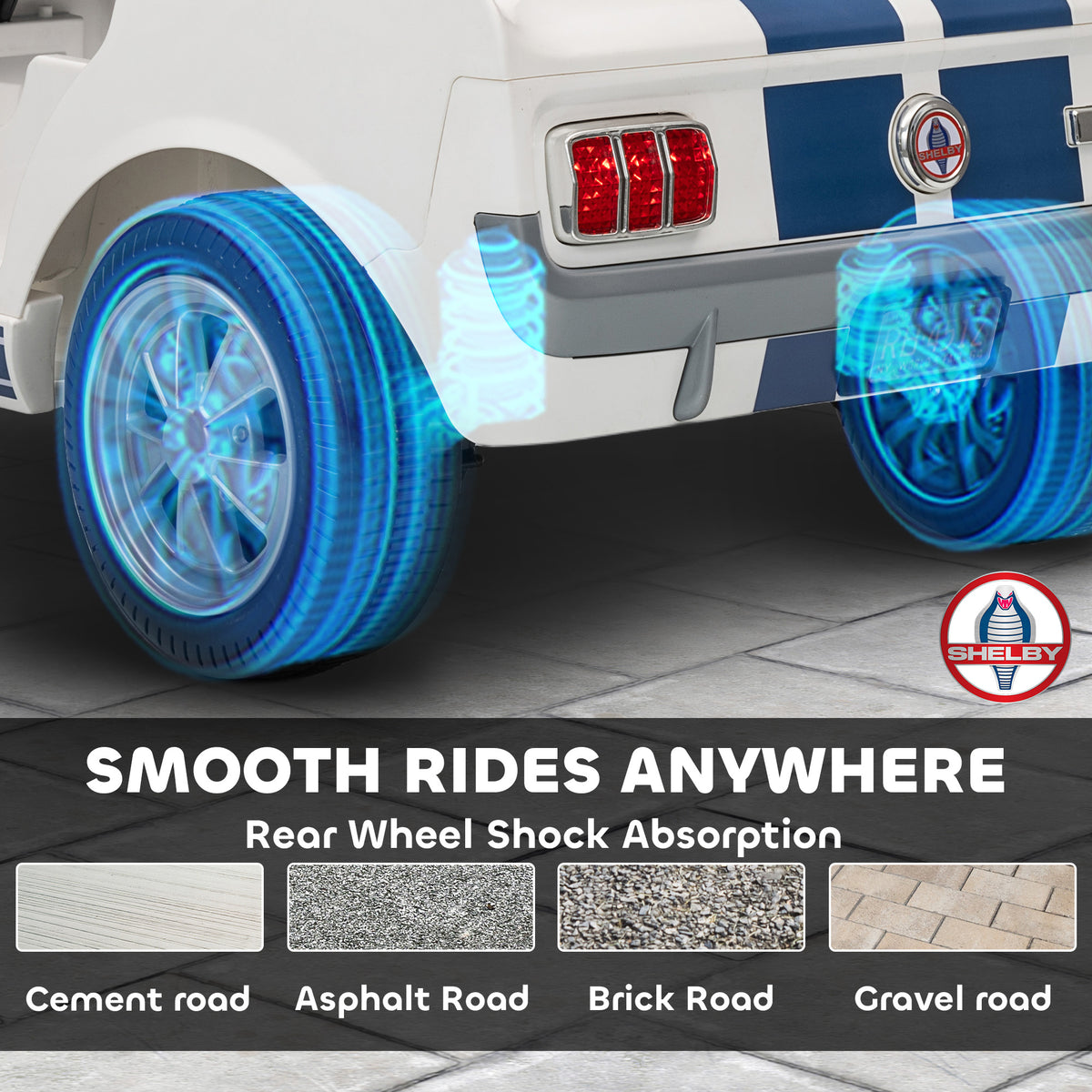 Licensed Shelby GT 350 Kids Ride On Car with Remote Control, Adjustable Speed, MP3, Smooth Start, LED Lights, White