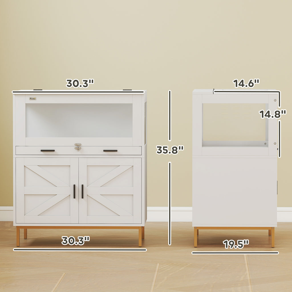 Hamster Cage with Storage Cabinet, Small Animal Cage with Pull Out Drawer and Acrylic Panels, 30" x 19.5" x 36"