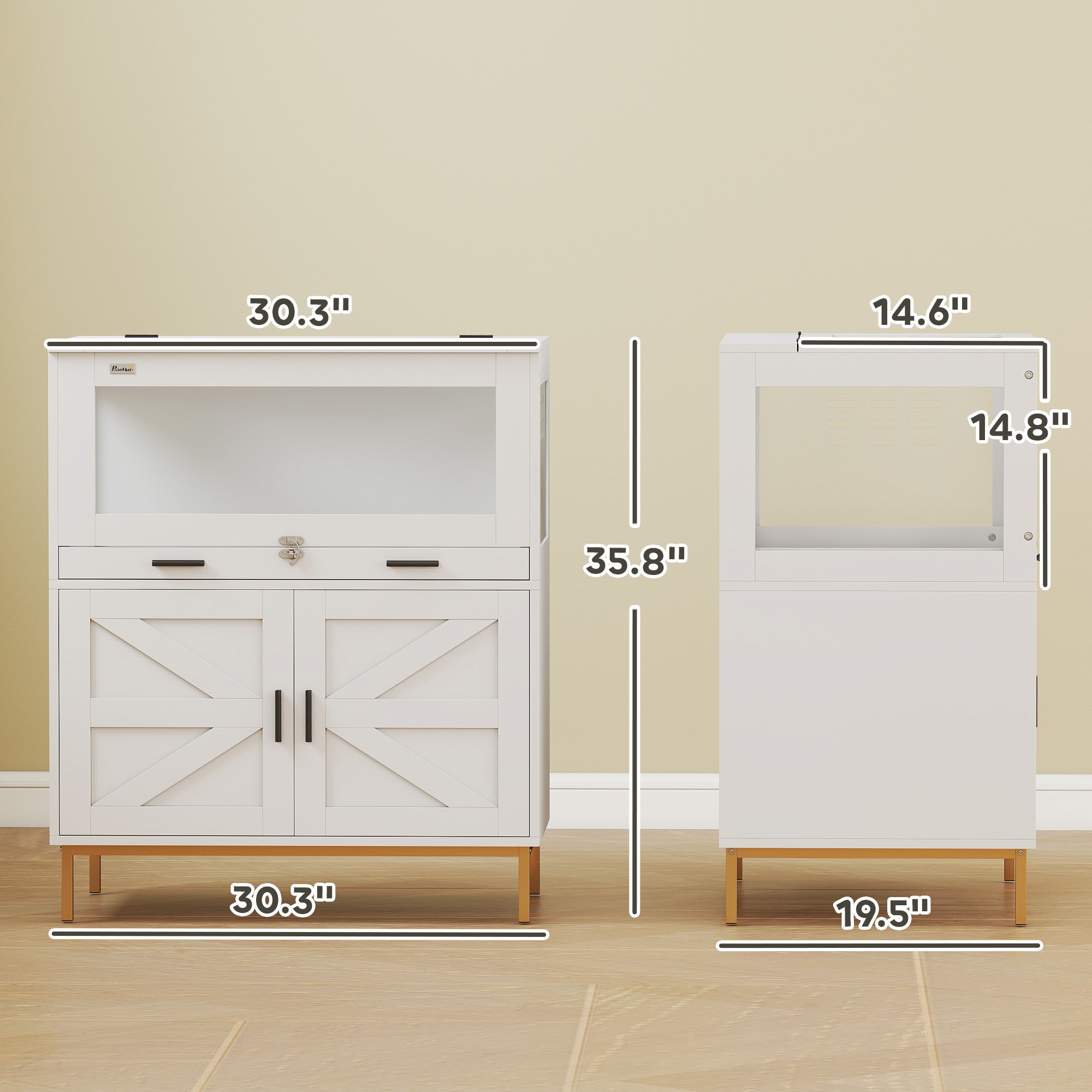 Hamster Cage with Storage Cabinet, Small Animal Cage with Pull Out Drawer and Acrylic Panels, 30" x 19.5" x 36"