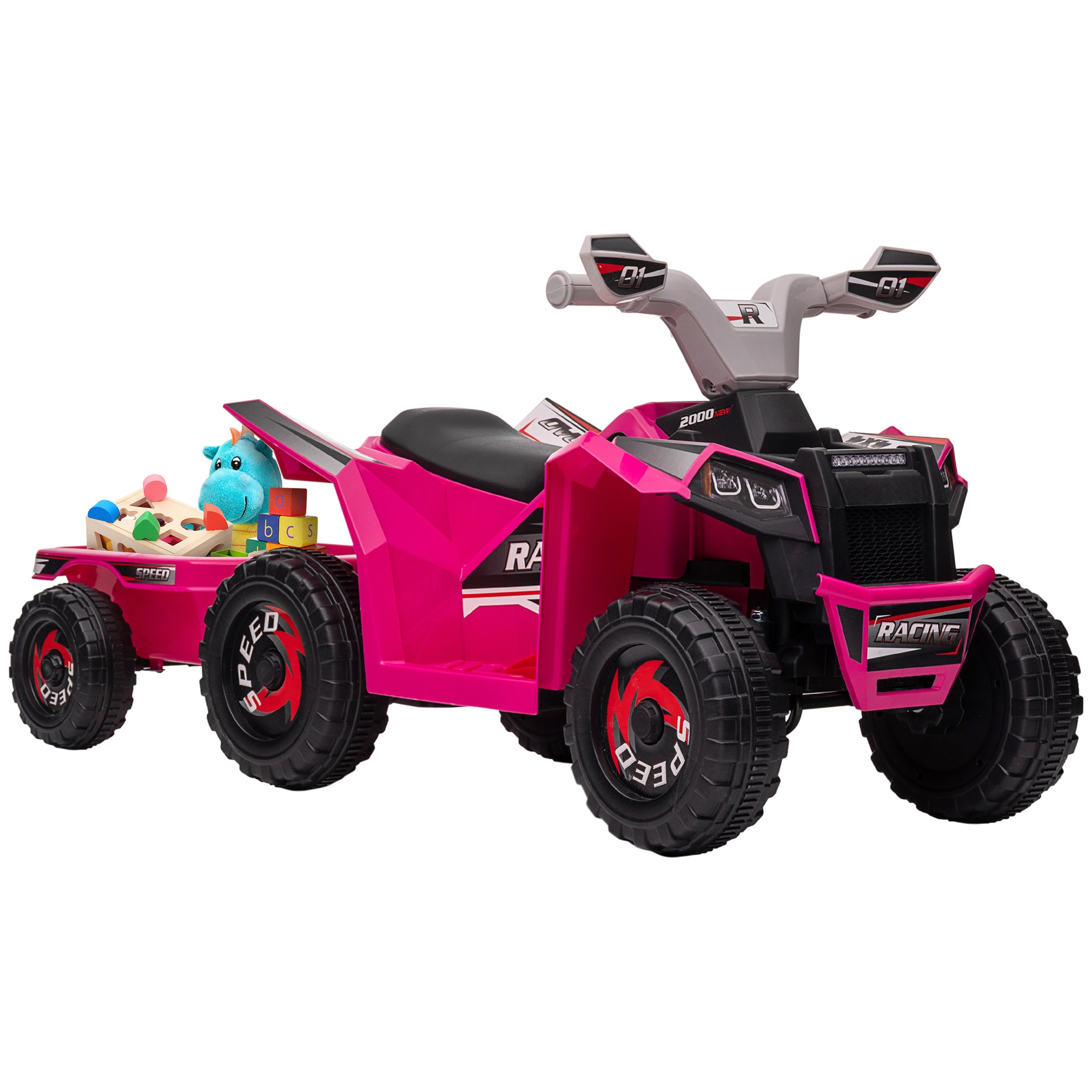 6V Electric Toy Car with Back Trailer, Forward Backward, Wear-Resistant Wheels for Ages 18-36 Months, Pink