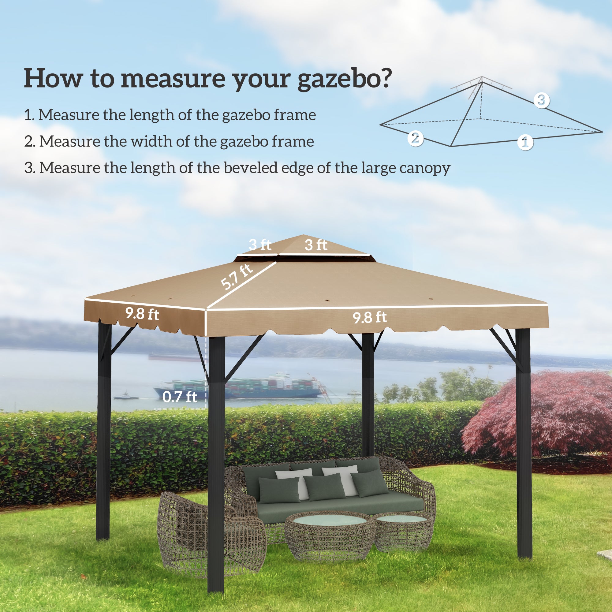 Model 84C-051 or 84C-269 10' x 10' Gazebo Replacement Canopy, Khaki