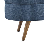 Oval Storage Ottoman Bench with Foam Cushion and Sturdy Rubberwood Legs, Multi-Use Footstool for Bedroom, 43.5" L x 16" W x 16" H, Dark Blue