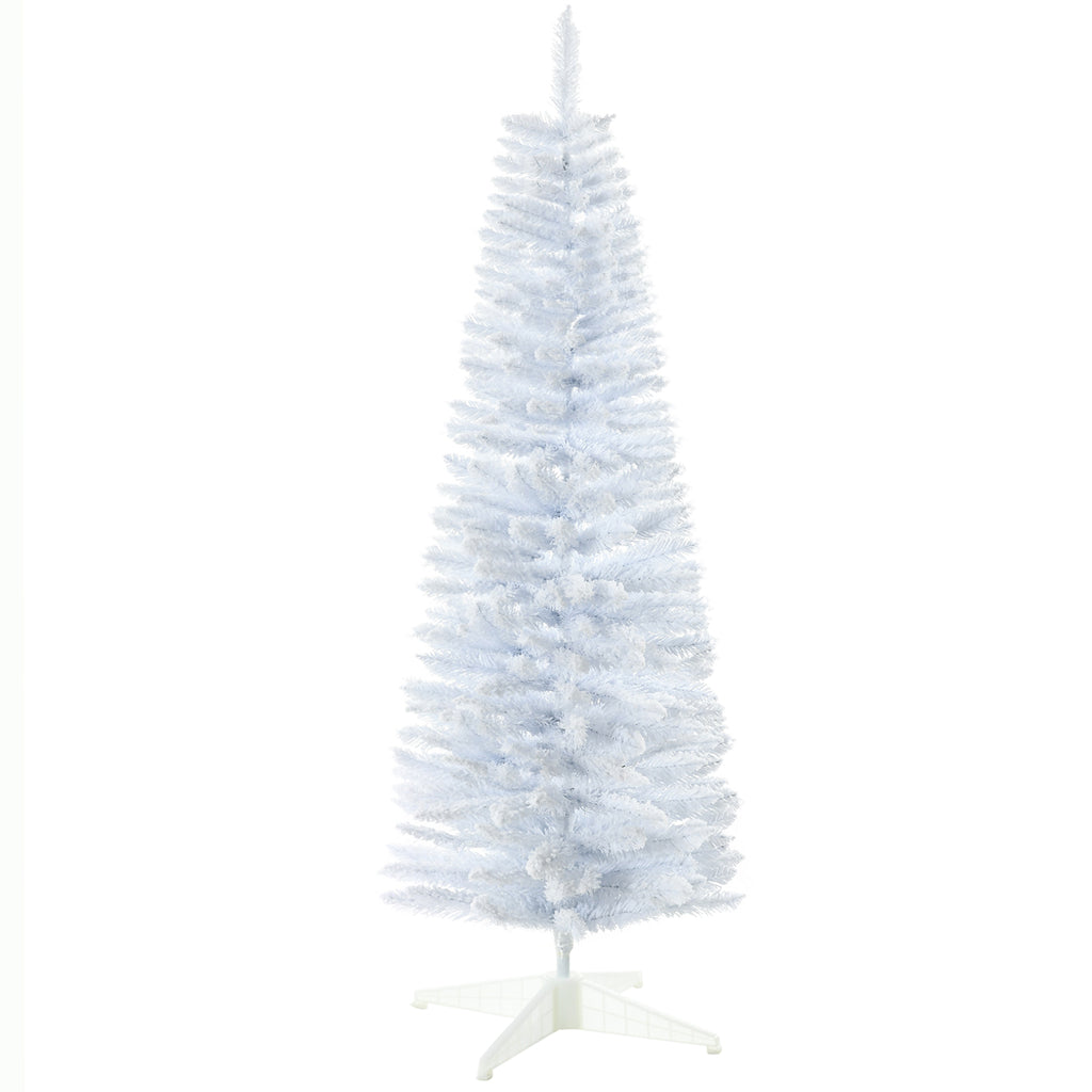 5' Decorated Christmas Tree Snow Flocked Artificial Christmas Tree with Pencil Shape, Realistic Branches, White