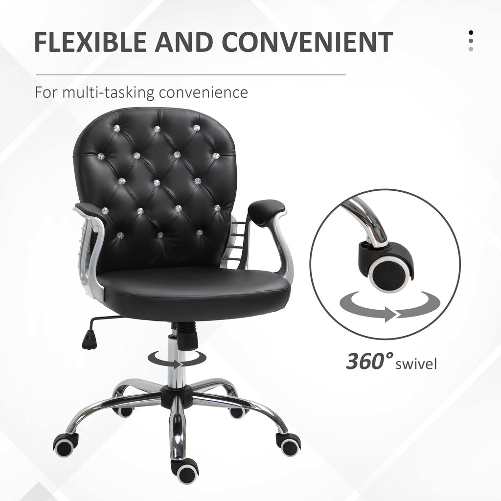 Button Tufted Desk Chair, Home Office Chair with Padded Armrests, Adjustable Height and Swivel Wheels, Pink