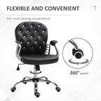 Button Tufted Desk Chair, Home Office Chair with Padded Armrests, Adjustable Height and Swivel Wheels, Pink