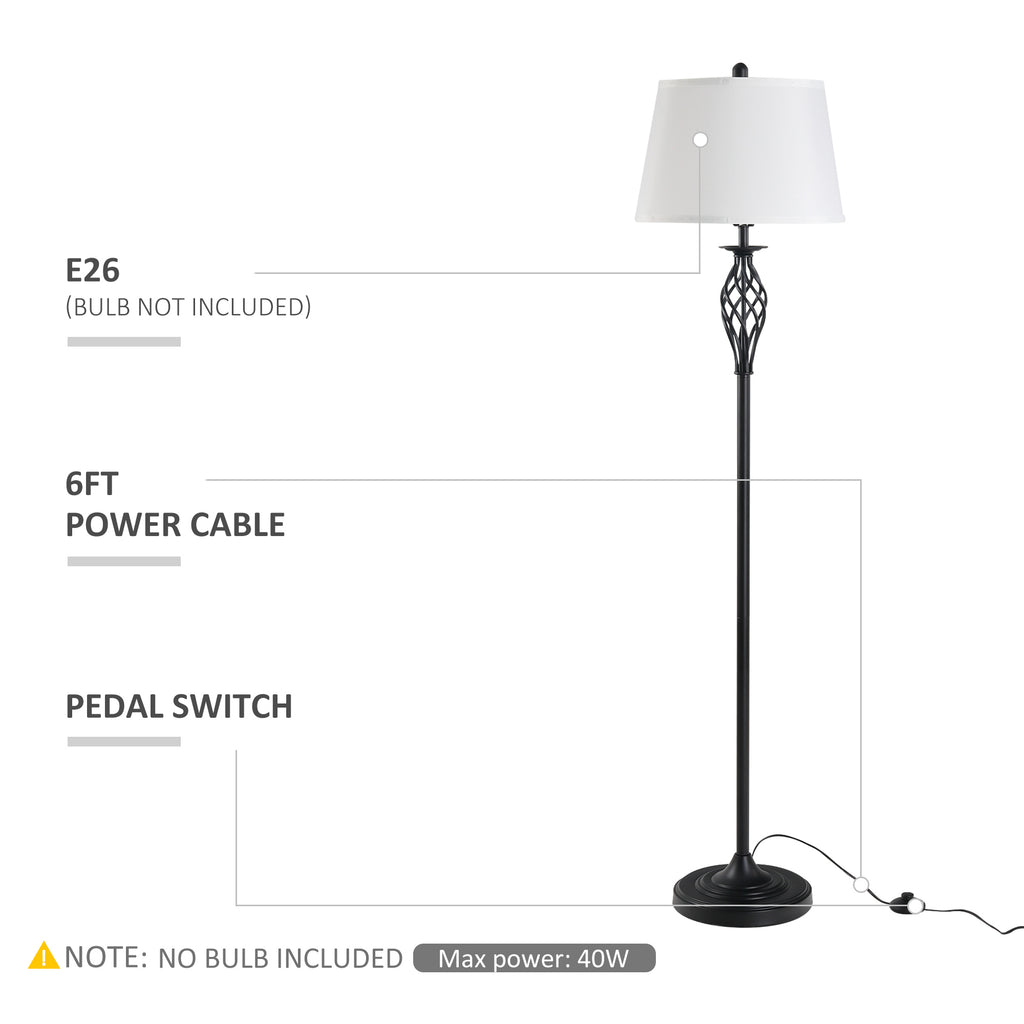 3 Piece Table Floor Lamp Set with Metal Pole, Round Base, and Fabric Lampshade, for Living Room, Black/White