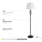 3 Piece Table Floor Lamp Set with Metal Pole, Round Base, and Fabric Lampshade, for Living Room, Black/White