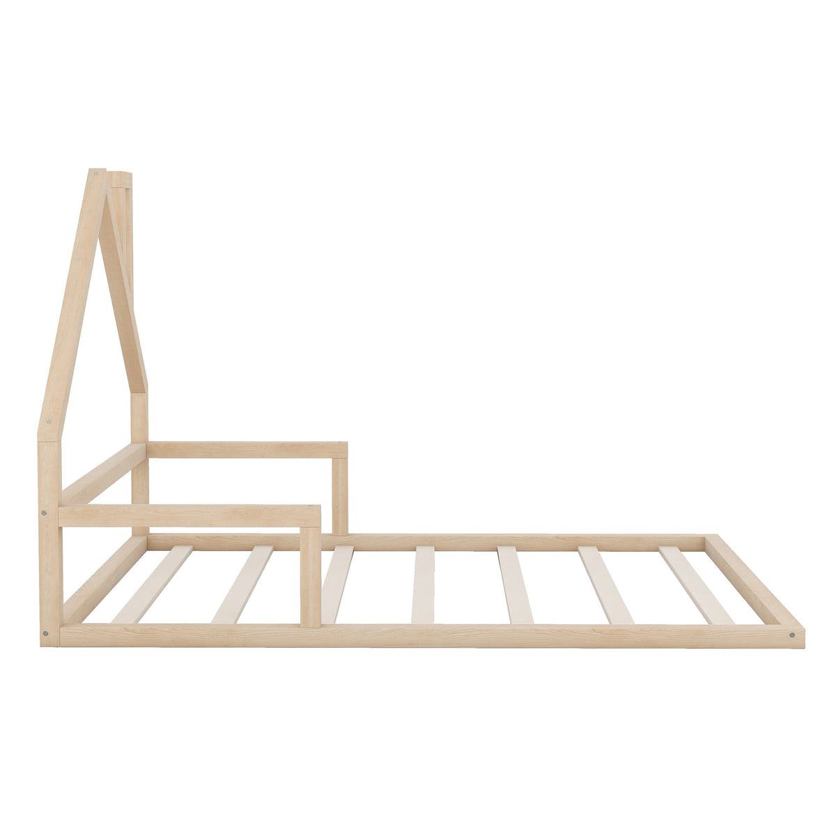 Full Size Wood Floor Bed with House-Shaped Headboard, Sturdy Pine Wood Construction, Easy Assembly, 78" L x 56.5" W x 46.5" H, Natural