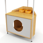 Corner Multi-Level Cat Tower and Condo with Scratching Post, Feeding Station, 25" L x 16" W x 58.5" H, White+Light Oak