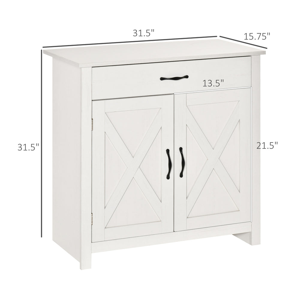 Farmhouse Sideboard Cabinet with Barn Doors Kitchen Buffet Cabinet with Drawer and Adjustable Shelf Stone White Wash