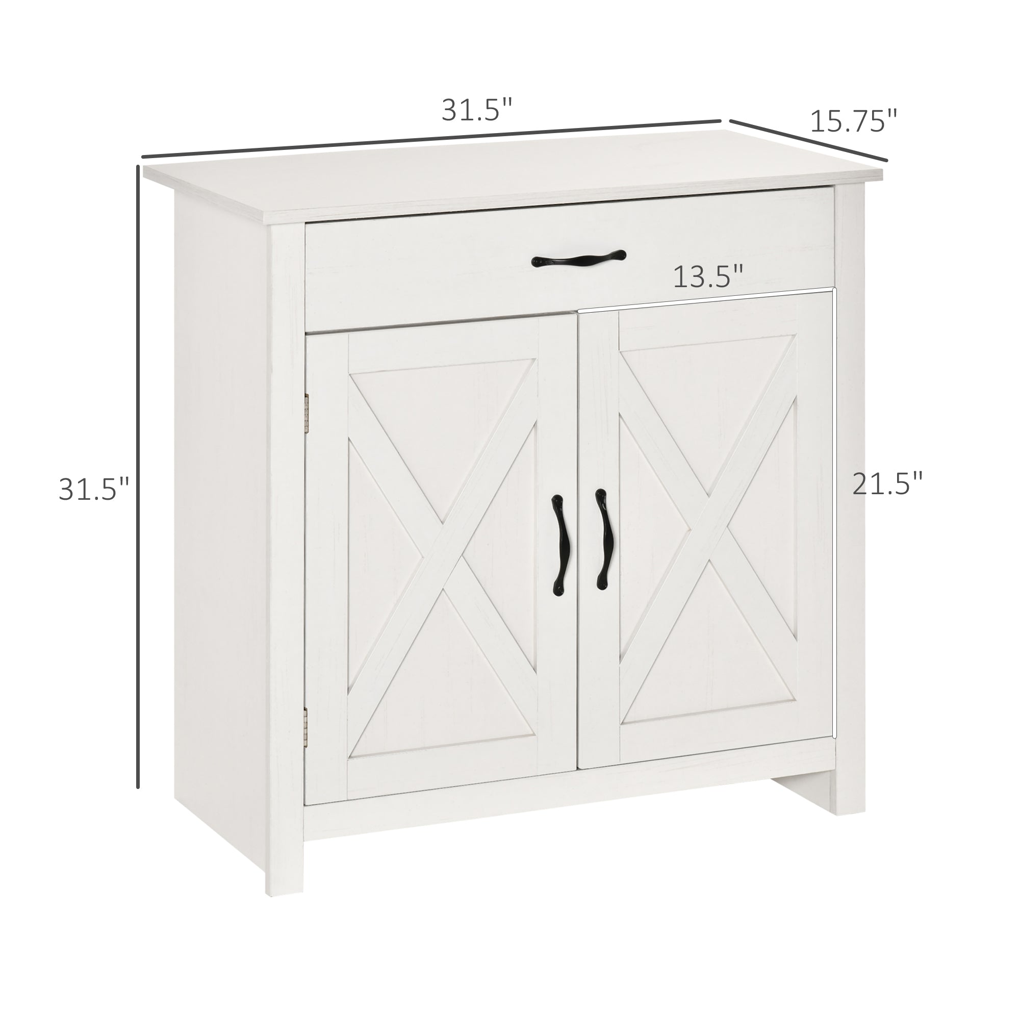 Farmhouse Sideboard Cabinet with Barn Doors Kitchen Buffet Cabinet with Drawer and Adjustable Shelf Stone White Wash