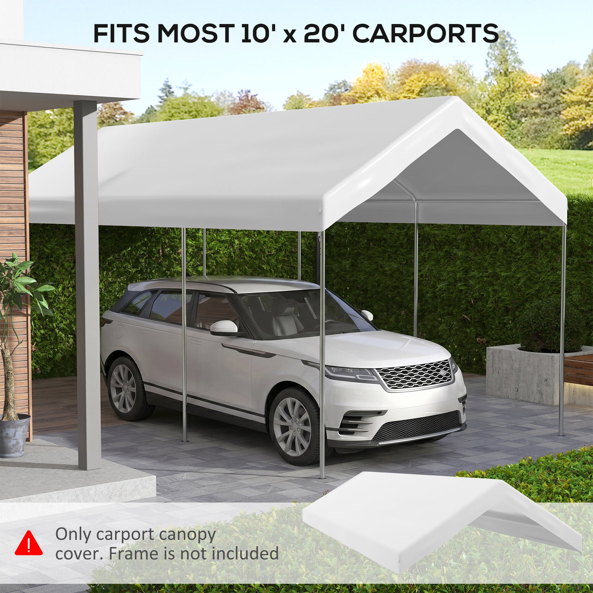 20' x 10' Carport Replacement Canopy for Model 84C-207WT or 84C-386V00WT with Ball Bungee Cords, White (Only Cover)