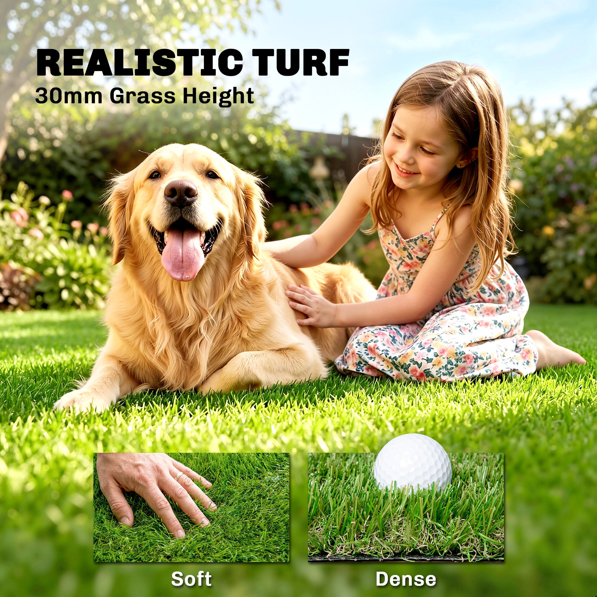 10' x 3' Artificial Grass Turf, Easy-Clean Indoor Outdoor Rug with Drainage Holes, Cut-to-Fit Fake Grass Turf Mat, 1.2" Thick Dogs Pet Synthetic Lawn Carpet for Landscape Backyard Patio