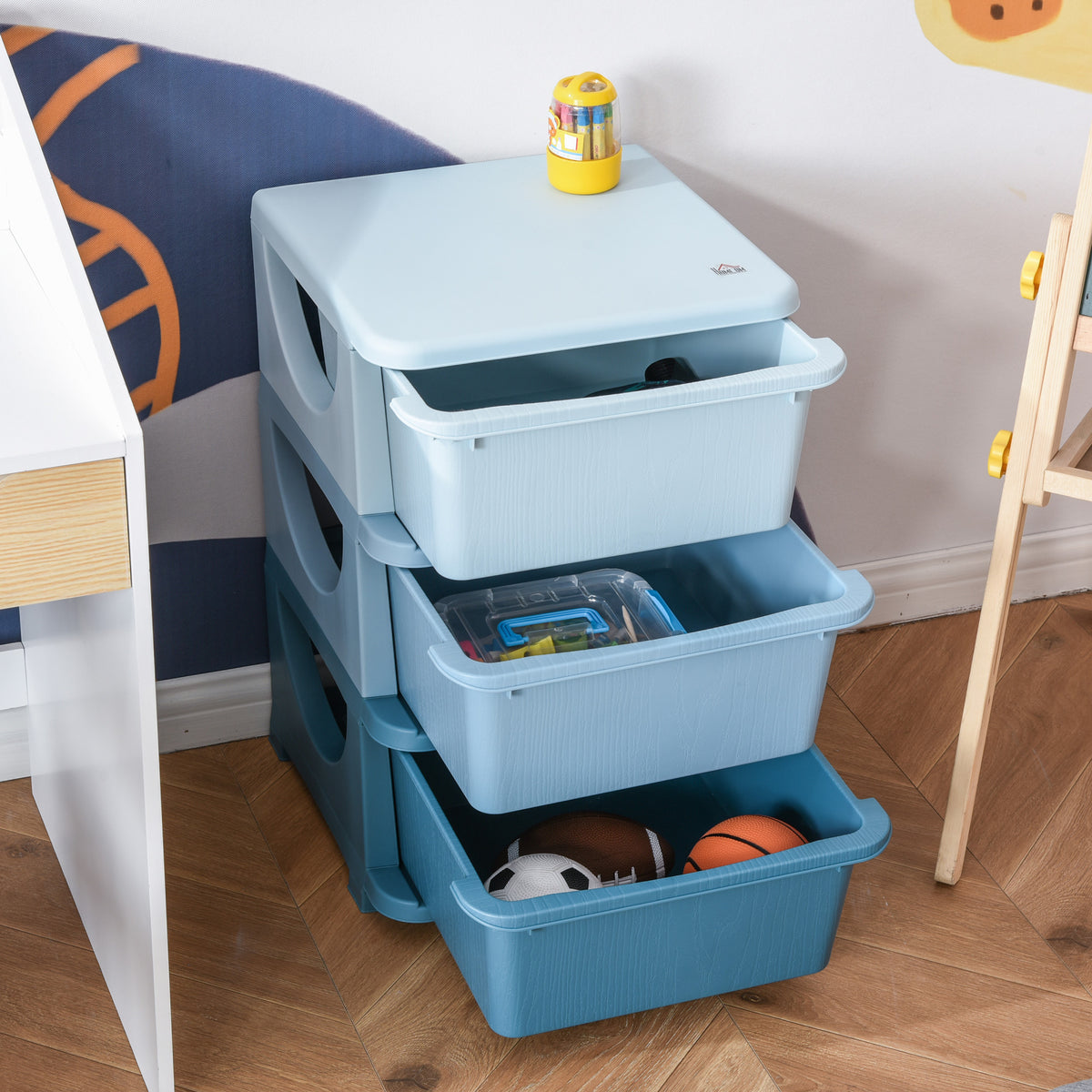 3 Tier Kids Storage Unit, Toy Organizers and Storage with 3 Drawer for Bedroom Nursery Living Room for Boys Girls, Blue