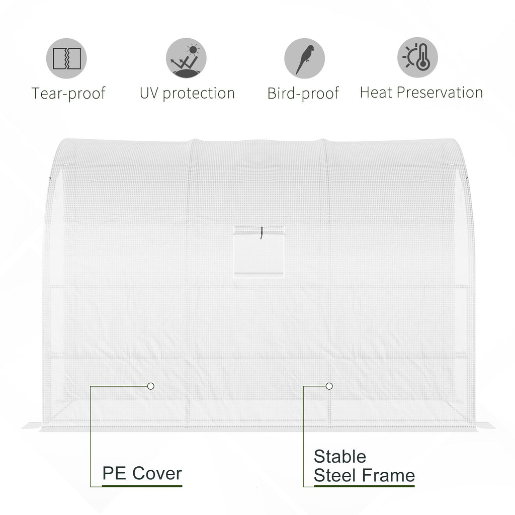 10' x 5' x 7' Outdoor Walk-In Greenhouse, Plant Nursery with Zippered Doors, PE Cover and 3 Wire Shelves, White