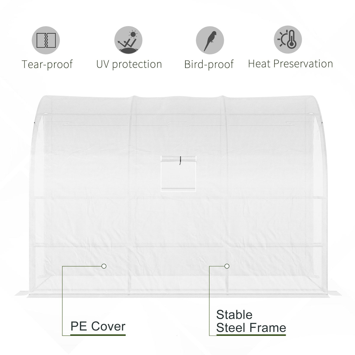 10' x 5' x 7' Outdoor Walk-In Greenhouse, Plant Nursery with Zippered Doors, PE Cover and 3 Wire Shelves, White