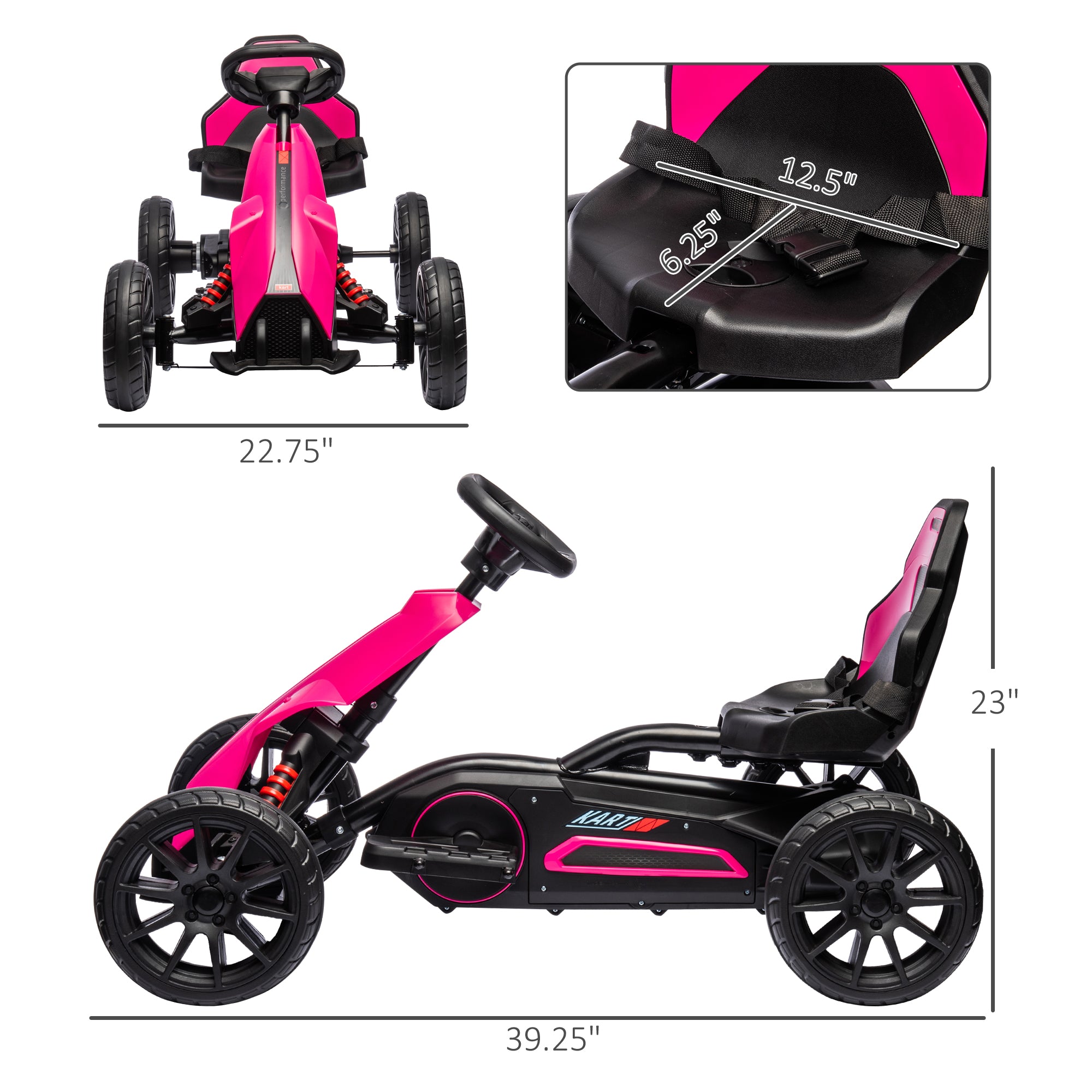 12V Electric Go Kart for Kids, Ride On Toy with EVA Tires, 2 Speeds, Adjustable Seat, Safety Belt for 3-8 Years, Pink