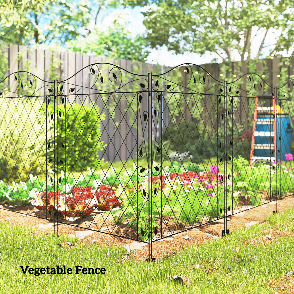 Garden Fence, 4 Pack Steel Fence Panels, 11.5' L x 43" H, Rust-Resistant Decorative Border Flower Edging for Yard, Landscape, Patio, Outdoor Decor, Wavey Vines