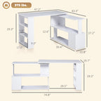 L Shaped Desk, Corner Computer Desk, 360 Degree Rotating Home Office Desk with Storage Shelves, Writing Table Workstation, White