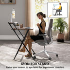 Folding Computer Desk, 27.6" Foldable Desk with Monitor Shelf for Small Space, Home Office, Study, Easy Assembly, Walnut