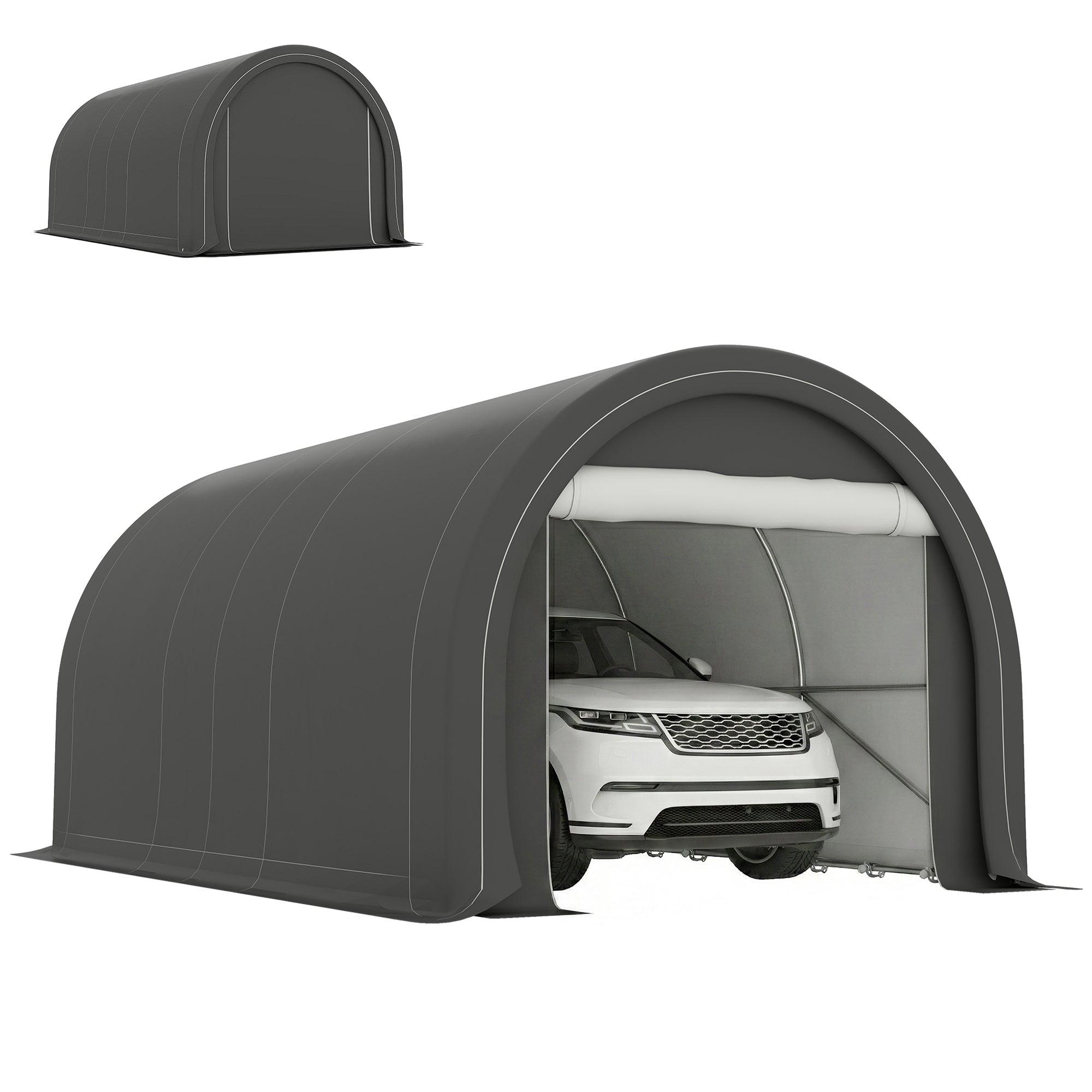 10' x 16' Carport, Heavy Duty Portable Garage Storage Tent with Large Zippered Door, Anti-UV PE Canopy Cover for Car, Truck, Boat, Motorcycle, Bike, Garden Tools, Outdoor Work, Gray
