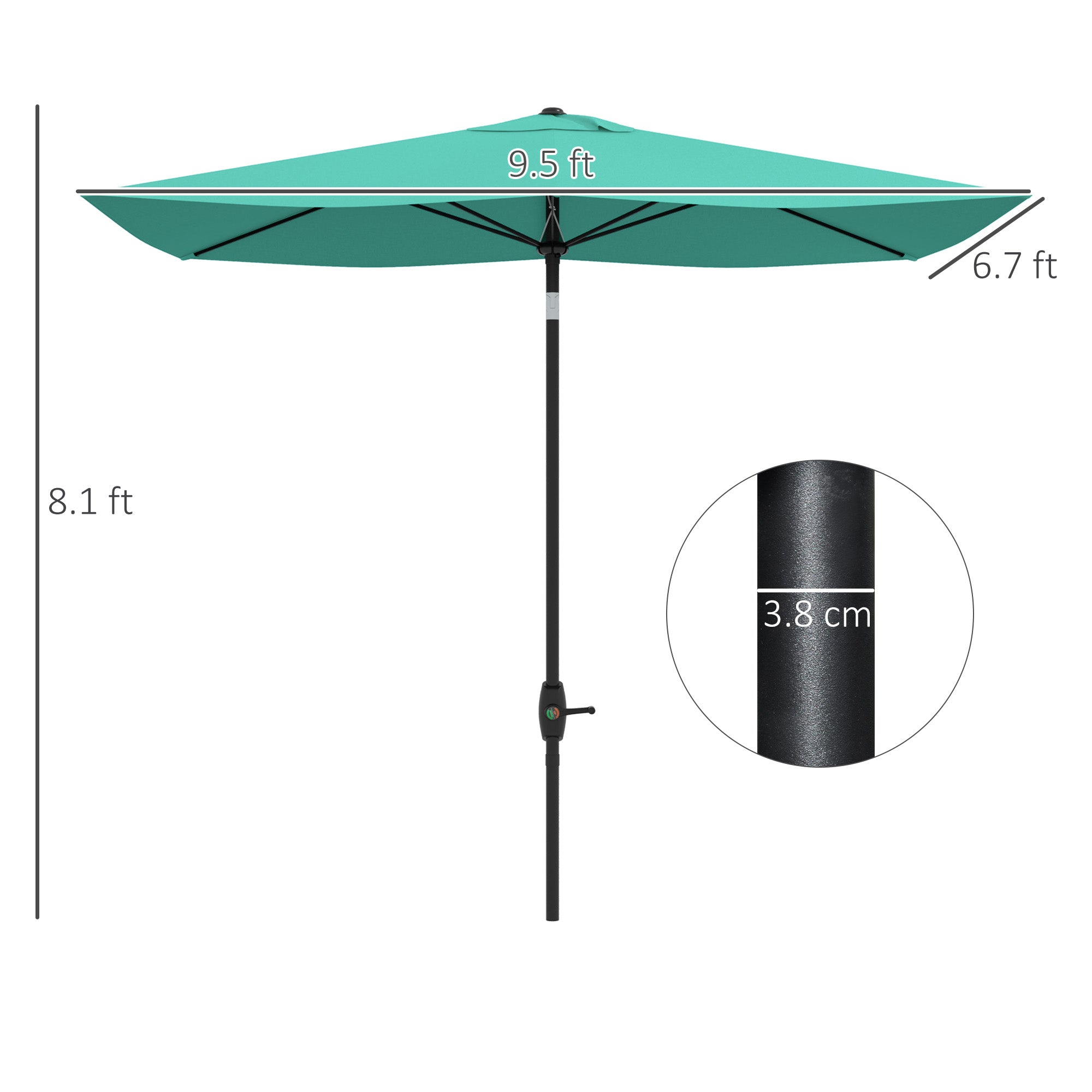6.5' x 10' Rectangular Market Umbrella, Patio Outdoor Table Umbrella with Crank and Push Button Tilt, Teal