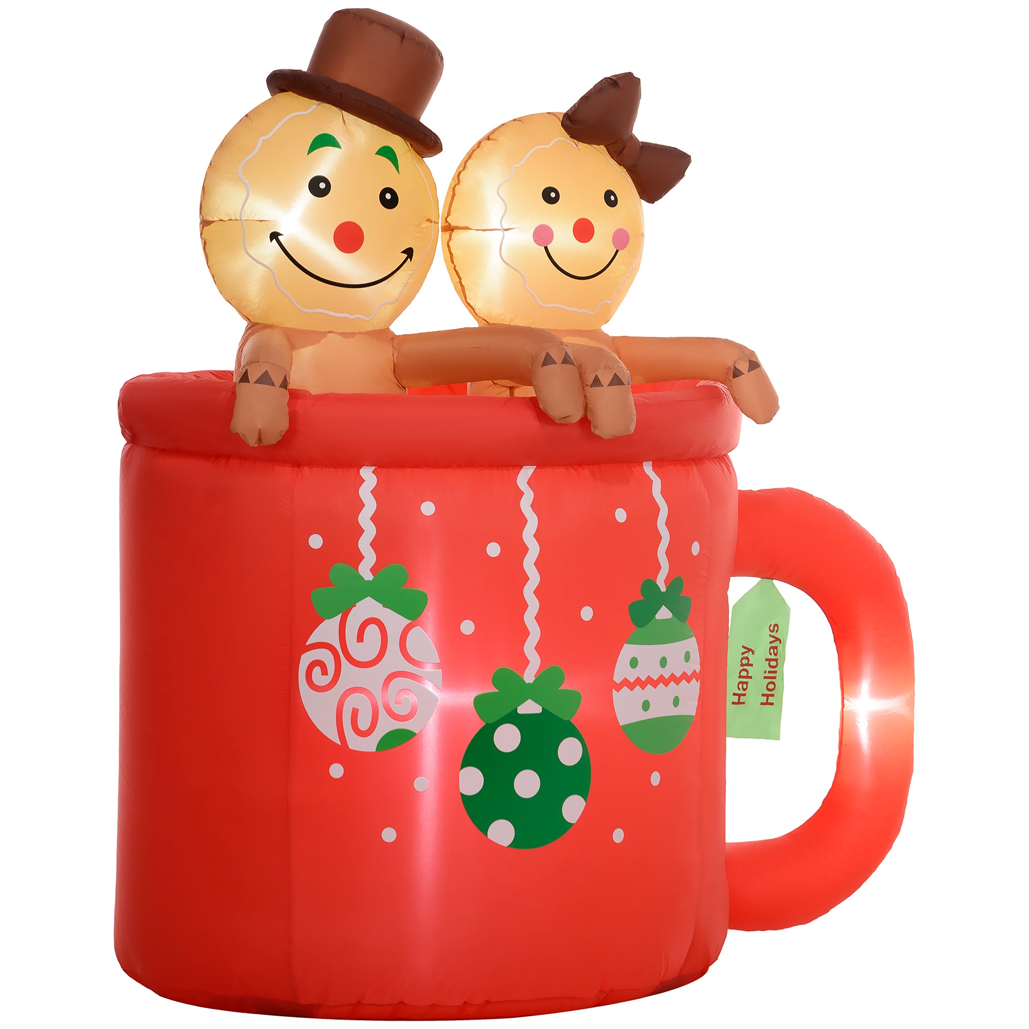 6FT Inflatable Gingerbread Couple in Hot Cocoa Mug, Christmas Blow Up Decoration with LED Lights for Indoor, Outdoor