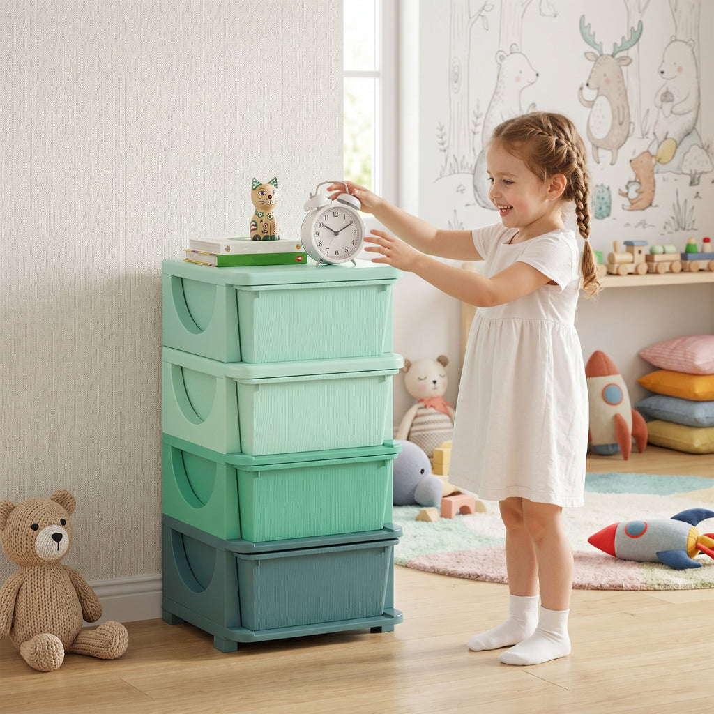 4 Tier Kids Storage Unit, Toy Organizers and Storage with 4 Drawer for Bedroom Nursery Living Room for Boys Girls Green