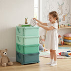 4 Tier Kids Storage Unit, Toy Organizers and Storage with 4 Drawer for Bedroom Nursery Living Room for Boys Girls Green