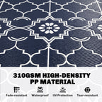 Reversible Outdoor Rug Carpet with LED Lights, 12' x 9' PP Straw Rug with Carry Bag and Ground Stakes