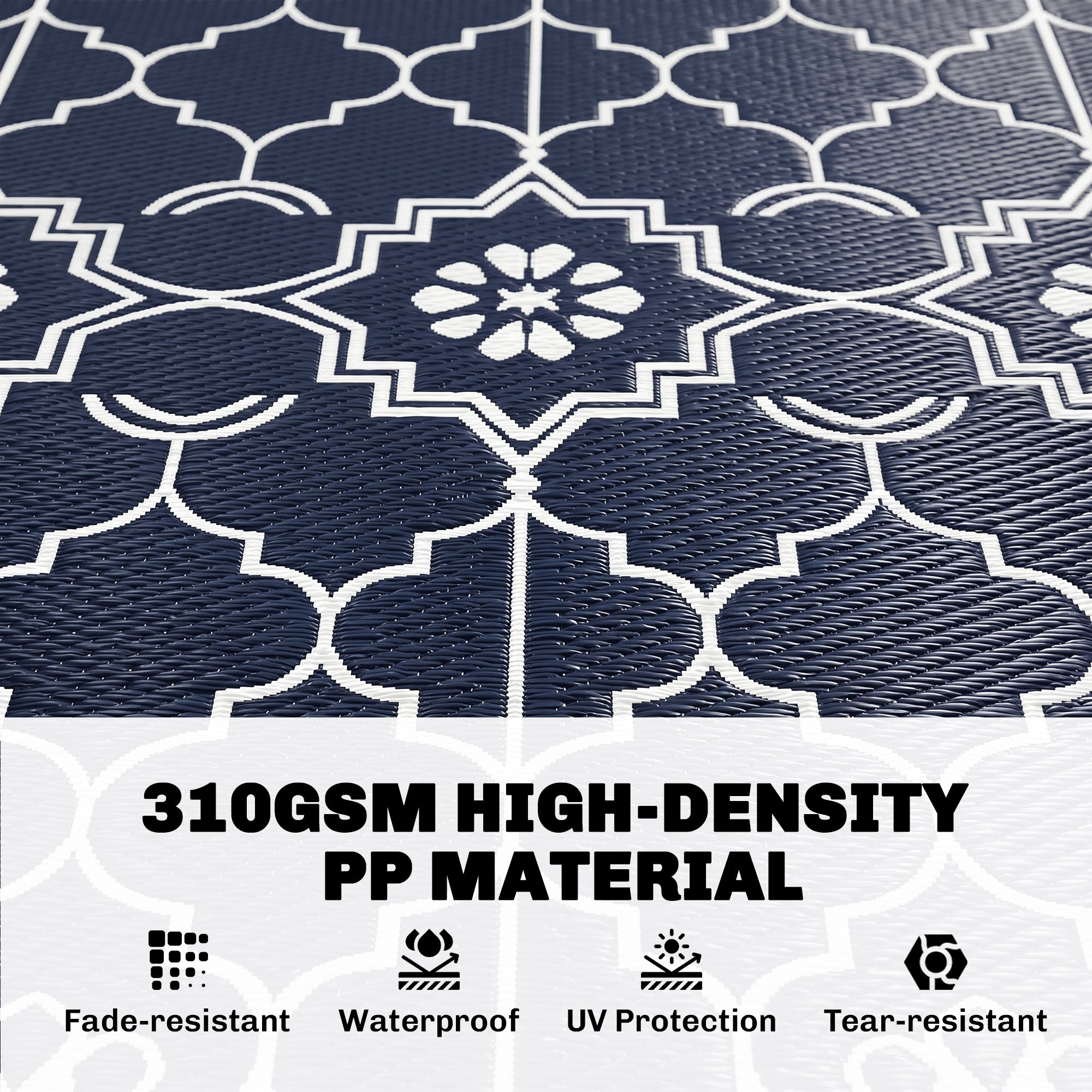 Reversible Outdoor Rug Carpet with LED Lights, 12' x 9' PP Straw Rug with Carry Bag and Ground Stakes