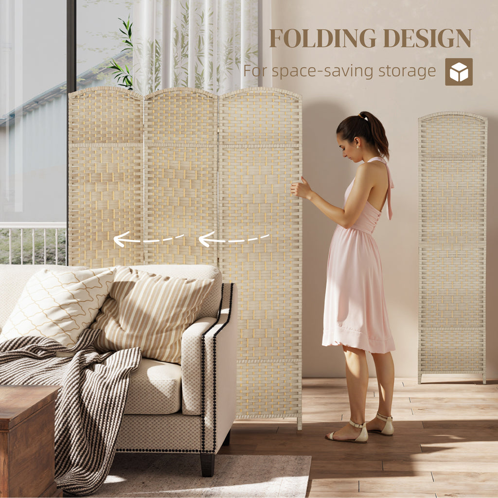Folding Room Divider Screen 3 Panel 6' Tall Privacy Screen Freestanding Wood Partition for Home Office, Washed Oak