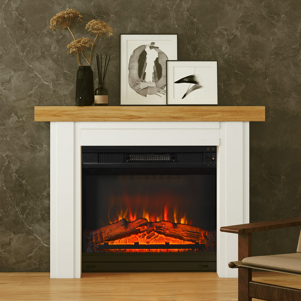 Modern Fireplace Mantel, Freestanding Fireplace Surround with Leg for Electric Fireplaces, 51.2" W x 40.6" H, Natural Wood