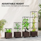 Raised Garden Bed with Trellis, Tomato Cage with Lockable Wheels, Self Watering Planter Box with Drainage Holes, Brown