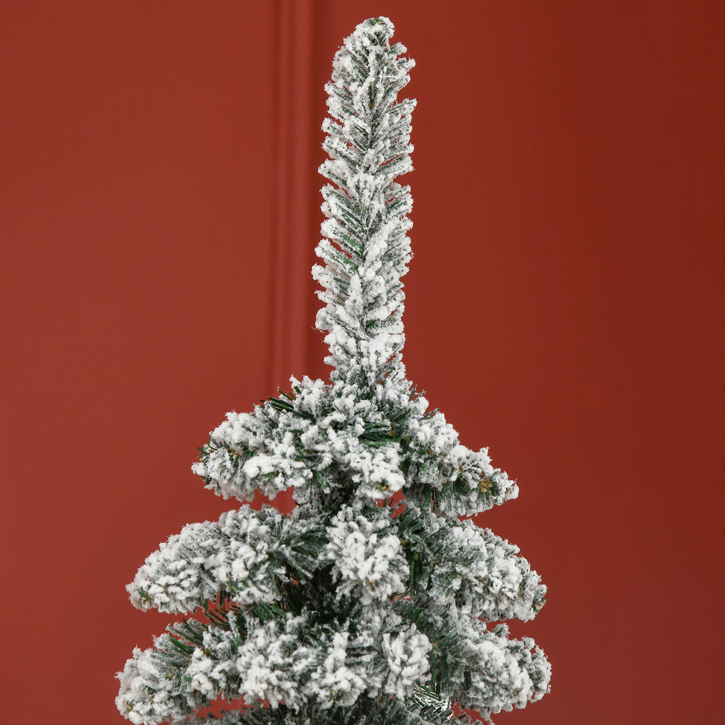 6' Tall Unlit Slim Pencil Xmas Tree, Snow Flocked Artificial Christmas Tree with Realistic Branches and 603 Tips, Green