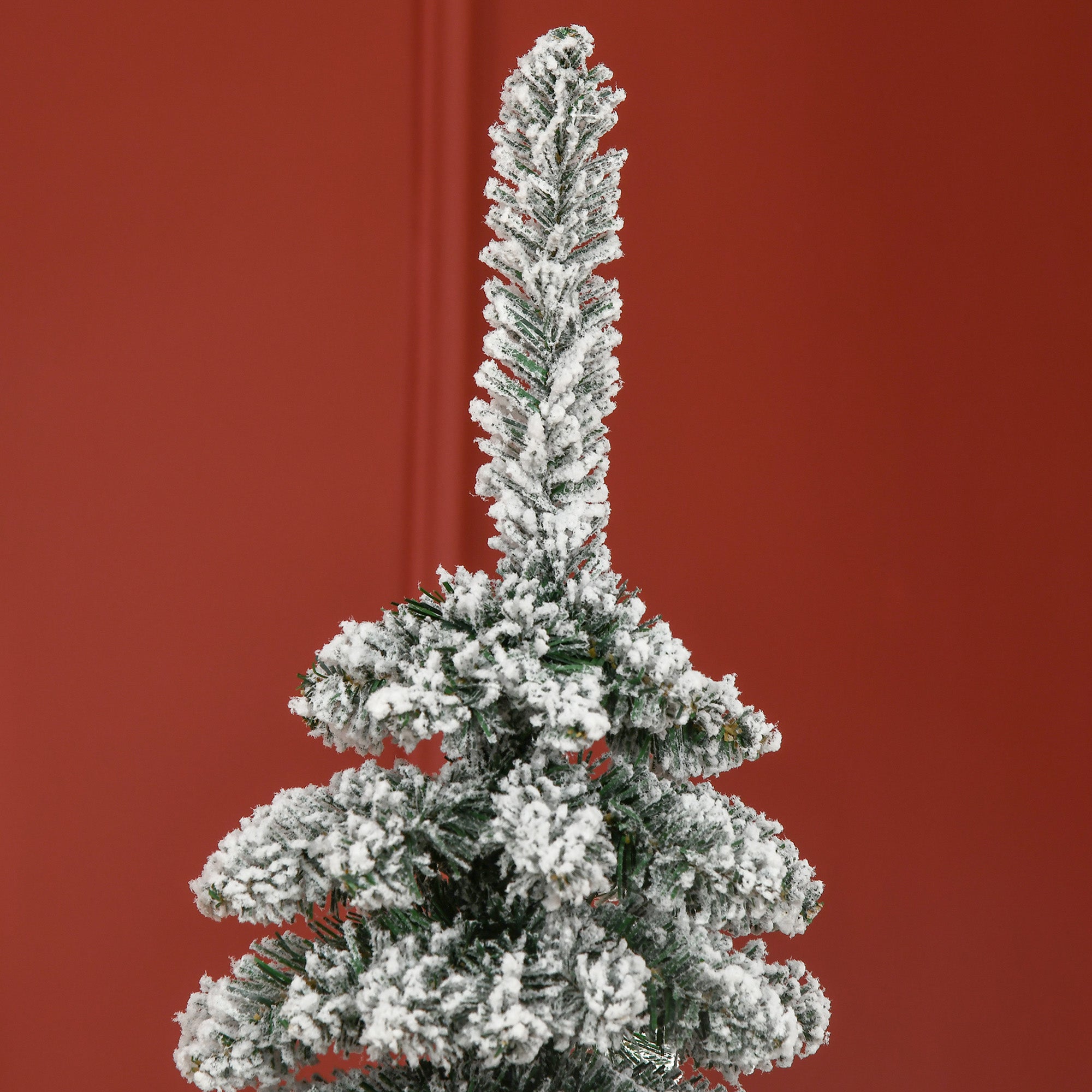 6' Tall Unlit Slim Pencil Xmas Tree, Snow Flocked Artificial Christmas Tree with Realistic Branches and 603 Tips, Green