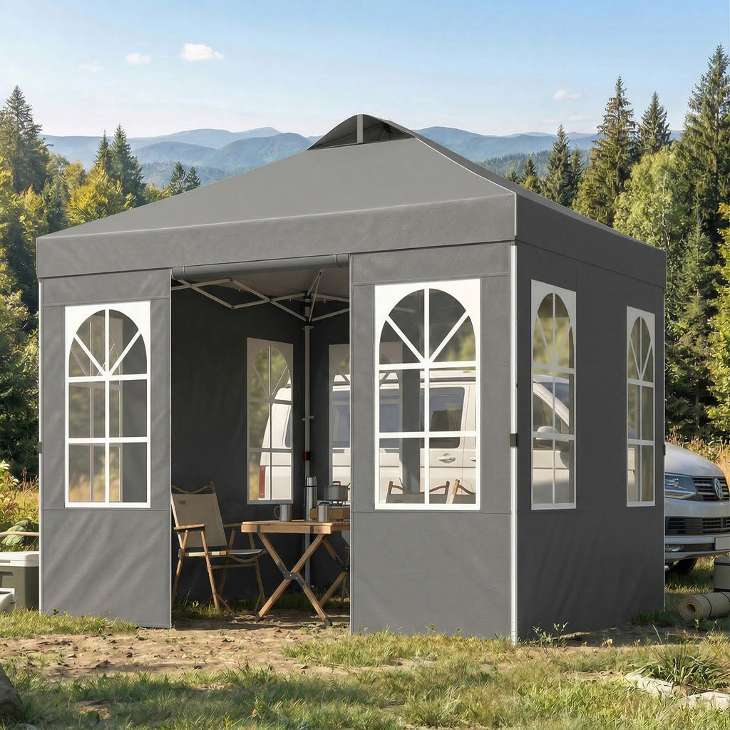 9.6 x 9.6 ft Pop Up Canopy Tent with Sidewalls, One Push Setup, UPF50+ Portable Instant Canopy Shelter, Dark Gray