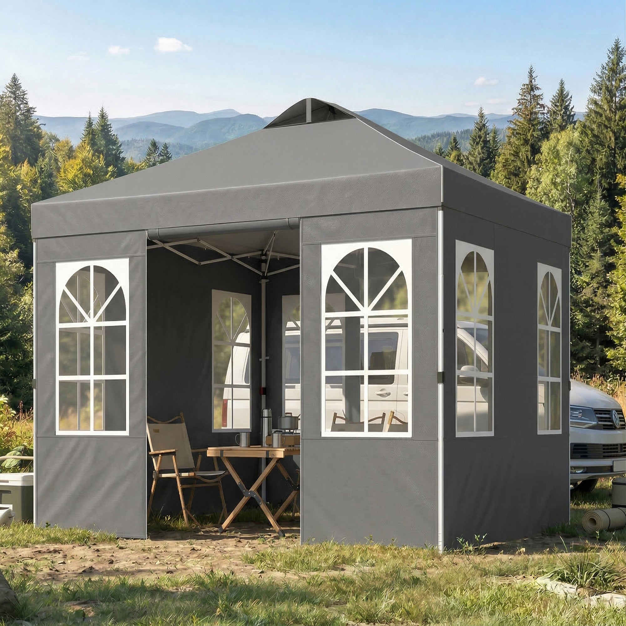 9.6 x 9.6 ft Pop Up Canopy Tent with Sidewalls, One Push Setup, UPF50+ Portable Instant Canopy Shelter, Dark Gray
