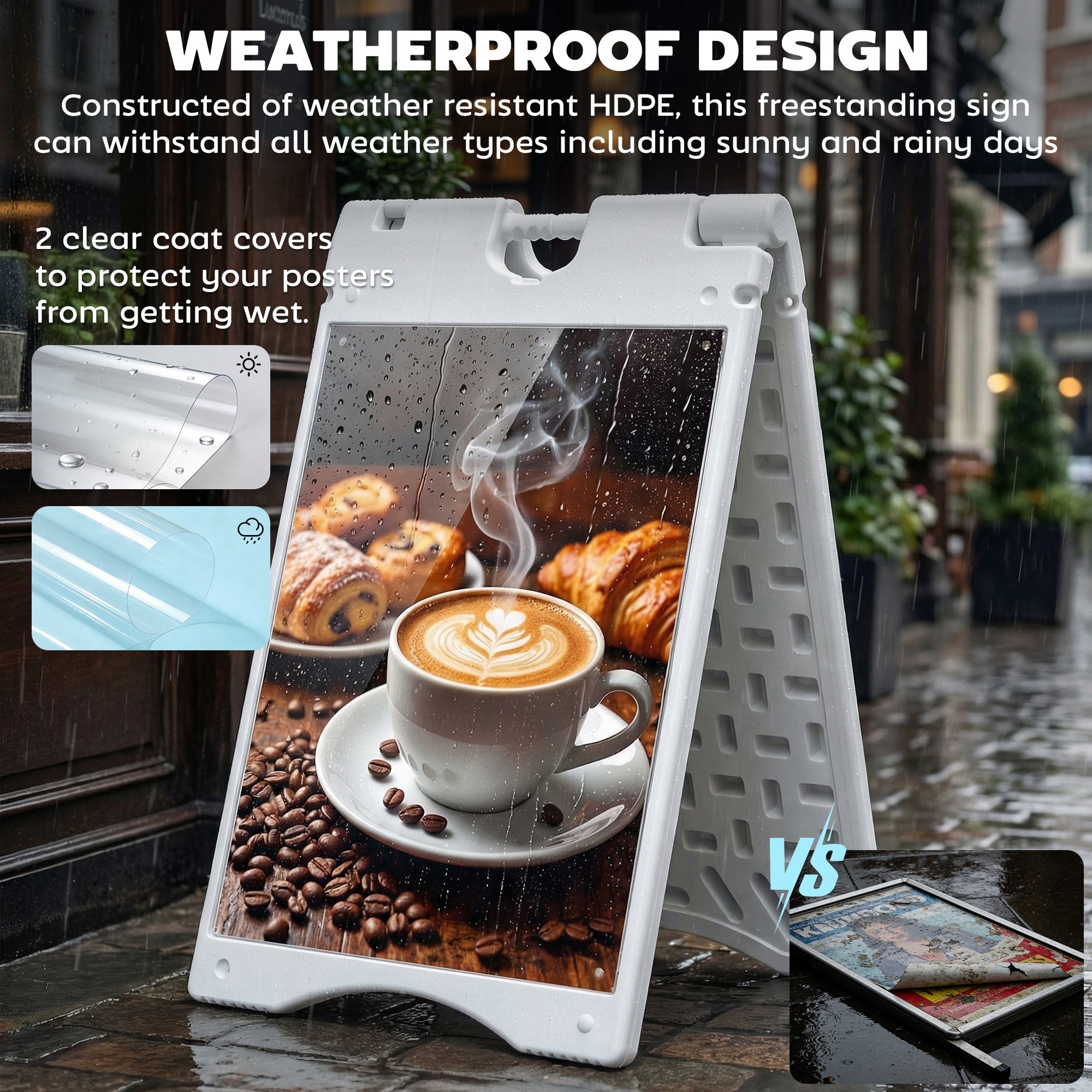 A Frame Sandwich Board Signs Outdoor 22" x 28" Sidewalk Sign with Weighted Tank & Weatherproof Design, White