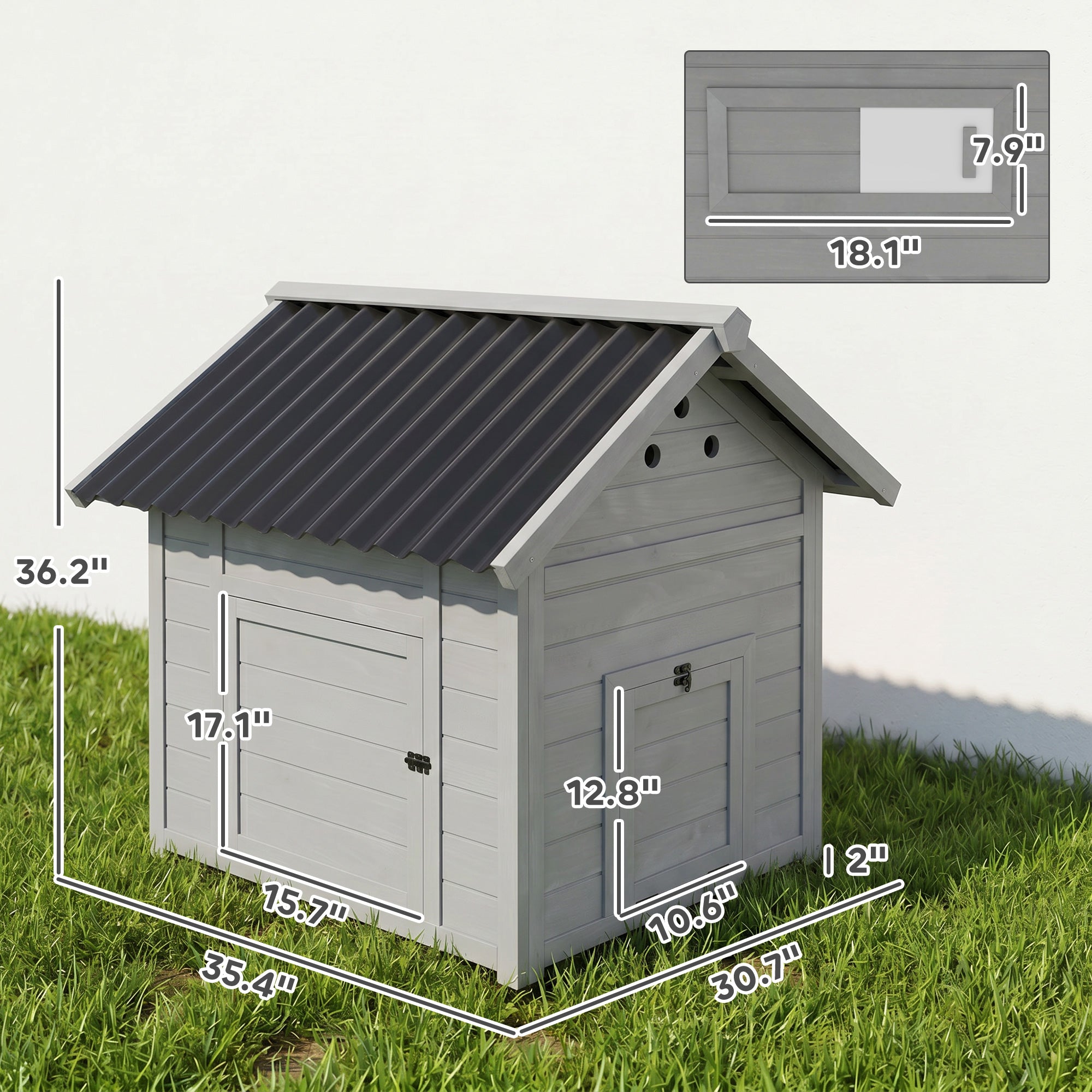 Duck Coop, Wooden Duck House with Openable Roof & Double Doors, Light Gray