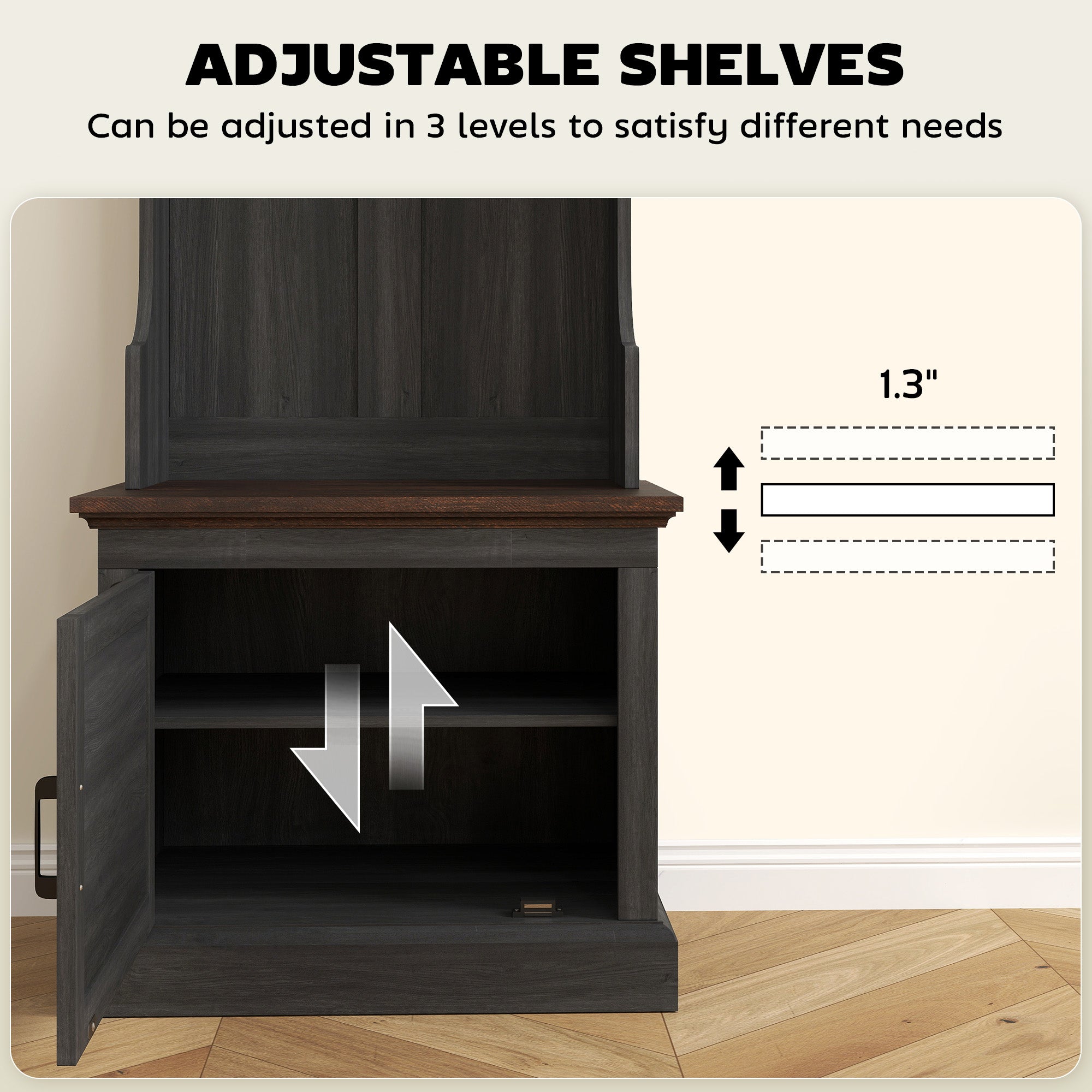 3-in-1 Hall Tree with Shoe Storage, Coat Rack with Bench, Entryway Furniture with Five Hooks, Black Wood Grain