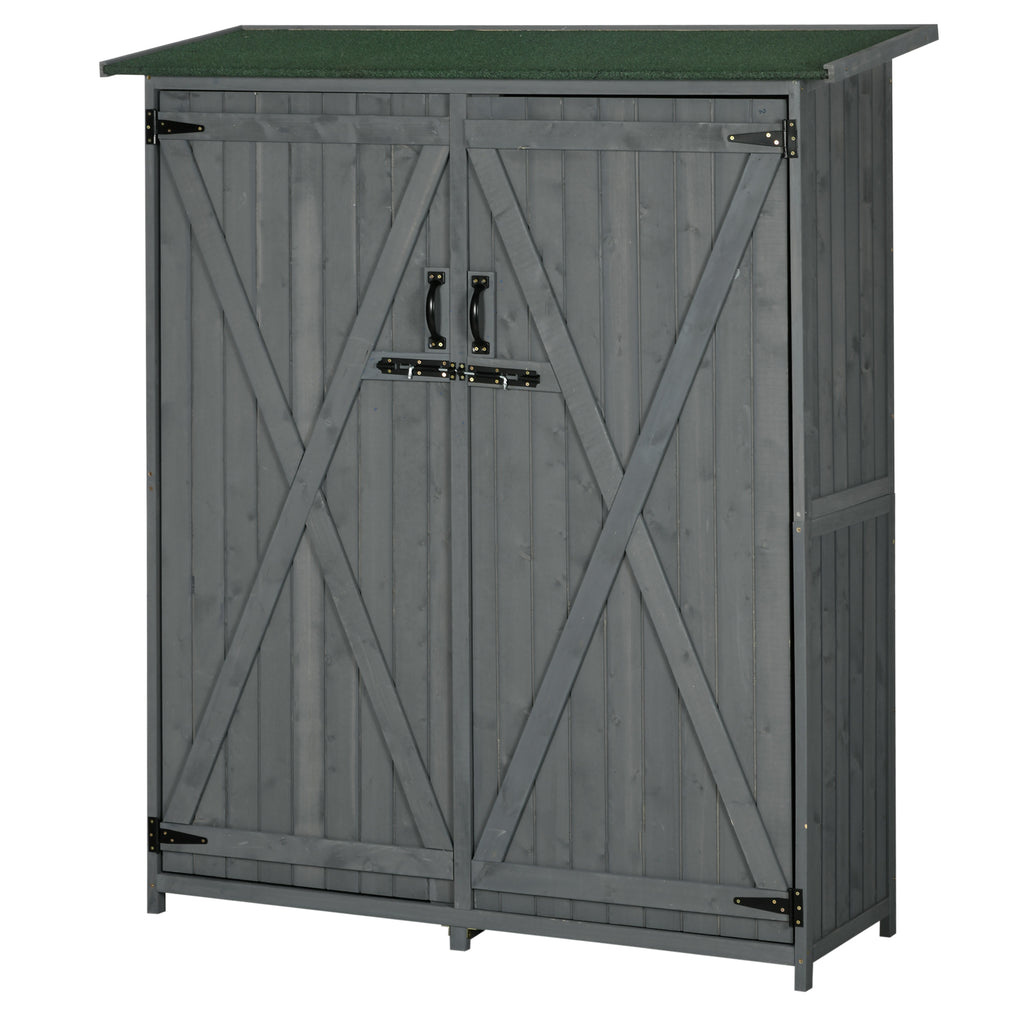 Outdoor Storage Cabinet Wooden Garden Shed Utility Tool Organizer with Waterproof Asphalt Rood, Lockable Doors, 3 Tier Shelves for Lawn, Backyard, Gray